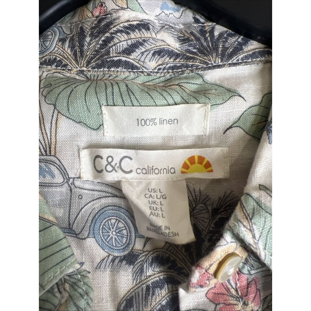 C&C California Tropical Vacation Button Front Linen Shirt Dress Size Large Beach - Picture 3 of 6